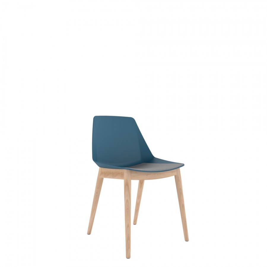 Polypropylene Shell Chair With Upholstered Seat Pad and Beech Wooden 4-Leg Frame